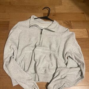 American Eagle Outfitters Light Gray Quarter-Zip Sweater